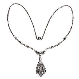 14K White Gold 0.02ct. Diamond Filigree Pierced Pendant Necklace