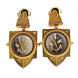 14K Yellow and White Gold Hand Engraved Granulated Dangle Earrings