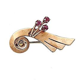Vintage 14k Yellow Gold Retro Cabochon Ruby Comet Tail Pin Slight Rose
