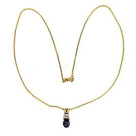 14K Yellow Gold with 2.00ct Bright Blue Sapphire & Diamond Pendant Necklace