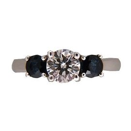 Vintage 14k White Gold Diamond 0.73ct and 2 Bright Blu Sapphire Womens Ring Size 5.5