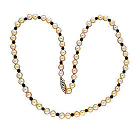14K White Gold with Pearl & Onyx Bead Necklace