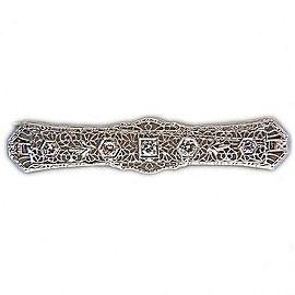 Vintage Estate 5 Full Cut Diamond .30ct 14k White Gold Filigree Style Bar Pin