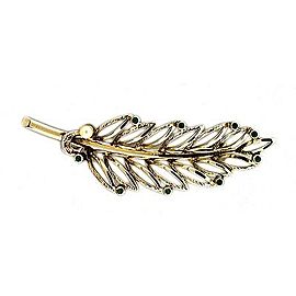 Estate 14k White Gold 3-D Round Tube Set Emerald Natural Pearl Leaf Diamond Pin