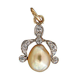 Vintage 14K Yellow Gold with Cultured Pearl & 0.15ct. Diamond Pendant