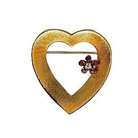 Cartier 14K Yellow Gold with 0.25ct Ruby & 0.03ct Diamond Heart Flower Vintage Brooch