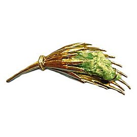 Unique Vintage 1960 14k Yellow Gold Natural Emerald Crystal Cornucopia Pin