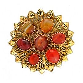 Vintage Large 7 Stone Agate Filigree Vermeil Sterling Silver Gold Plate Pin