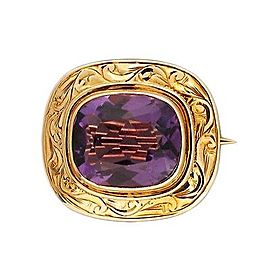 Vintage Fine Purple Amethyst 5.60ct Cushion 14k Gold Engraved Pin Stem Catch