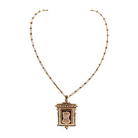 Vintage 15K Rose Gold with Carved Carnelian Hard Stone Pin Pendant