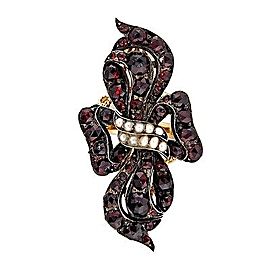 Vintage 14K Gold and Sterling Silver 6.50ct. Garnet & Pearl Ring Size 8