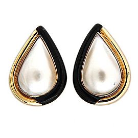 14K Yellow Gold Black Onyx and Mobe Pearl Earrings