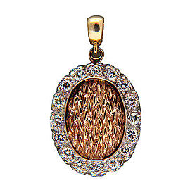 14K White & Yellow Gold with 0.48ct 16 Full Cut Diamond Vintage Oval Pendant