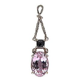 Art Deco 14K White Gold with 9.97ct Oval Kunzite & Black Onyx Hinged Pendant