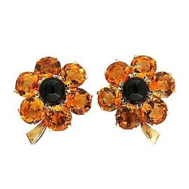 18K Yellow Gold 27.00ct Citrine & Black Onyx Flower Earrings