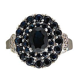 Vintage Deep Blue Sapphire Center Oval Round Cluster 14k White Gold Round Diamon