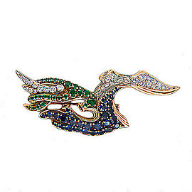 18k White Yellow Gold 1.70ct Diamond 1.50ct Emerald 3.00ct Sapphire Vintage Pin