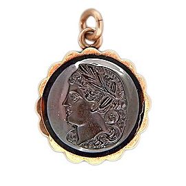 14K Rose Gold Carved Face Carnelian Onyx Vintage Pendant