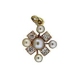 14K Rose Gold Silvery White Pearl & 0.20ct Old Mine Diamond Pendant