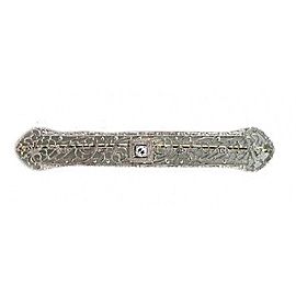 Vintage 1930s Art Deco 14k White Gold Hand Pierced Filagree Diamond Bar Pin