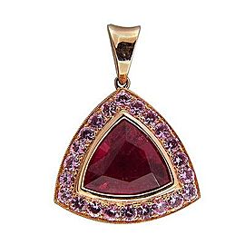 14K Rose Gold with 5.75ct Hot Pink Triangular Tourmaline & 1.26ct Pink Sapphire Pendant