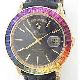 Mens Rolex 18K Gold Day-Date President Full Diamond Rainbow Sapphire 18238