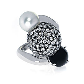 Piero Milano 18K White Gold Diamond And Pearl Ring