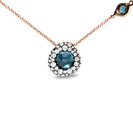 18K Rose Gold 5/8 Cttw Diamond and London Blue Topaz Gemstone Bezel-Set Cluster 18" Station Necklace (G-H Color, SI1-SI2 Clarity) - Adjustable up to 16" - 18"