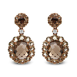 18K Rose Gold Diamond Accent and Lemon and Oval Smoky Color Quartz Gemstone Dangle Drop Earring (G-H Color, SI1-SI2 Clarity)