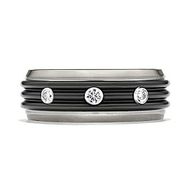 Hearts on Fire Black and White Titanium 0.20ct Diamond Tri-Dome Band Ring Size 8