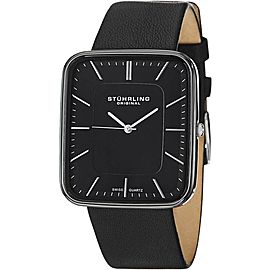 Stuhrling 437.33OB1 Black Ceramic & Leather 36mm x 42mm Watch