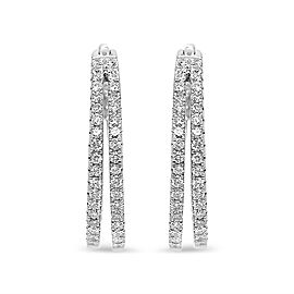 True 14K White Gold 1.00 Cttw Diamond Inside Out Double Row Split Criss Cross 3/4" Inch Hoop Earrings (F-G Color, SI1-SI2 Clarity)