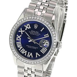 Blue Roman Mens Datejust Numeral Diamond Dial Diamond Bezel 36mm Watch