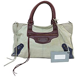 Balenciaga 872166 Tricolor The Work 2way City Gray Leather Satchel