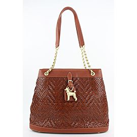 Barry Kieselstein-Cord Brown Woven Leather Dog Charm Trophy Chain Tote Bag 19bkc113