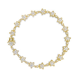 14K Yellow Gold 1 1/5 Cttw Round Diamond Floral Star-Shaped Link Bracelet (H-I Color, SI1-SI2 Clarity) -Size 7"