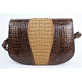 Custom Made Bicolor Flap 11mt915 Chocolate Crocodile Skin Leather Cross Body Bag