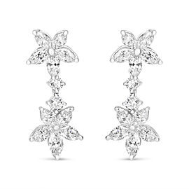 18k White Gold 6.0 Cttw Marquise Diamond Floral Dangle Drop Earrings (E-F Color, VS1-VS2 Clarity)