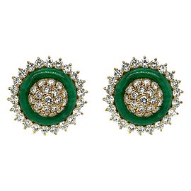 18 Karat Yellow Gold Diamond Jade Clip-On Earrings