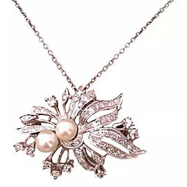 Diamond Akoya Pearl Brooch Necklace 14k Gold Italy Certified $5,995