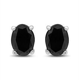 14K White Gold 2.00 Cttw Oval Cut Black Diamond 4 Prong Stud Earrings with Screw Backs (Fancy Color-Enhanced, I2-I3 Clarity)
