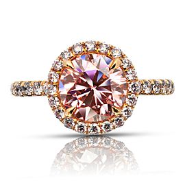 2 CARAT FANCY INTENSE ORANGY PINK COLOR VVS1 CLARITY HALO DIAMOND ENGAGEMENT RING 18K ROSE GOLD GIA CERTIFIED 2 CT FIOP VVS1 BY MIKE NEKTA