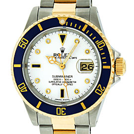 Rolex Submariner 16613 Two Tone White Diamond and Sapphire 40mm Mens Watch
