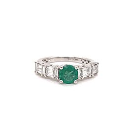 Emerald and Baguette Diamonds Ring in 14K White Gold