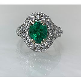 18K White Gold Oval Cut Emerald Diamond Ring