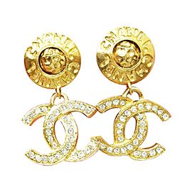 Chanel Gold Tone and Rhinestone CC Clip on Earrings