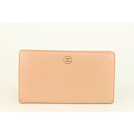 Chanel Pink Calfskin Leather Button Line CC Logo Long Wallet 122c1