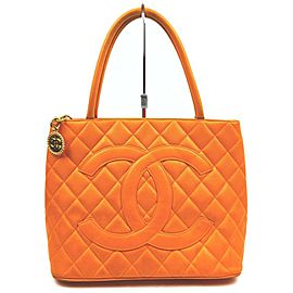 Chanel Quilted Orange Caviar Medallion Tote Bag 862680