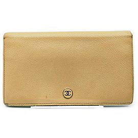 Chanel Beige Calfskin Leather CC Button Line Long Flap Wallet 863021