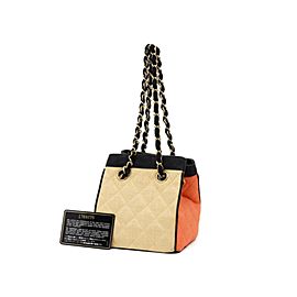 Chanel Bicolor Straw Cc Logo Quilted Chain Basket 234721 Black X Beige X Orange Raffia Shoulder Bag